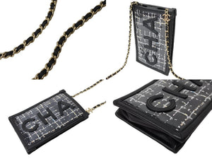 極美品 CHANEL シャネル ロゴビニール ミニチェーンショルダーバッグ 20番台 ビニール レザー ブラック マルチカラー 中古 65102