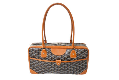 GOYARD ゴヤール サンマルタン ミニボストンバッグ ショルダーバッグ PVC レザー ブラウン ブラック シルバー金具 美品 中古 65104
