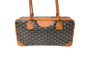 GOYARD ゴヤール サンマルタン ミニボストンバッグ ショルダーバッグ PVC レザー ブラウン ブラック シルバー金具 美品 中古 65104