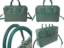 Load image into Gallery viewer, GOYARD ゴヤール アンバサードMM ブリーフケース ビジネスバッグ ヘリンボーン グリーン シルバー金具 美品 中古 65111
