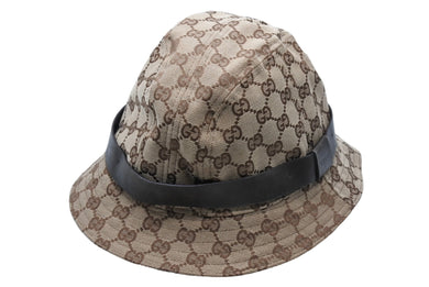 GUCCI グッチ バケットハット 023441 XM116 サイズXL GG柄 キャンバス レザー ベージュ ブラウン 帽子 総柄 良品 中古 65127 