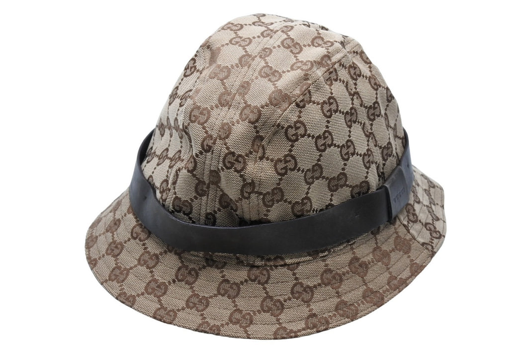 GUCCI グッチ バケットハット 023441 XM116 サイズXL GG柄 キャンバス レザー ベージュ ブラウン 帽子 総柄 良品 中古 65127 