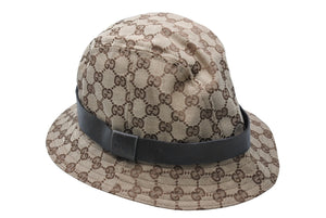 GUCCI グッチ バケットハット 023441 XM116 サイズXL GG柄 キャンバス レザー ベージュ ブラウン 帽子 総柄 良品 中古 65127 
