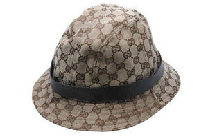 GUCCI グッチ バケットハット 023441 XM116 サイズXL GG柄 キャンバス レザー ベージュ ブラウン 帽子 総柄 良品 中古 65127 