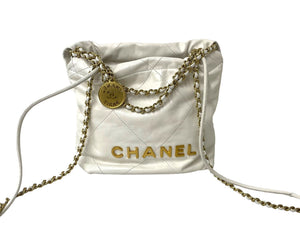 CHANEL シャネル シャネル22 チェーン 2WAY ショルダーバッグ AS3980 ホワイト カーフスキン ロゴ ココマーク ゴールド金具 ランダム 美品 中古 65147