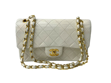 CHANEL シャネル マトラッセ23 Wフラップ Wチェーンショルダーバッグ 0番台 ラムスキン ホワイト ゴールド 良品 中古 65148