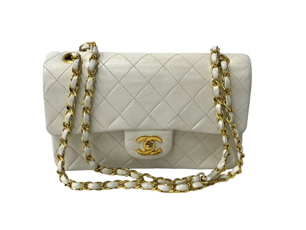 CHANEL シャネル マトラッセ23 Wフラップ Wチェーンショルダーバッグ 0番台 ラムスキン ホワイト ゴールド 良品 中古 65148