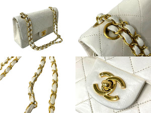 CHANEL シャネル マトラッセ23 Wフラップ Wチェーンショルダーバッグ 0番台 ラムスキン ホワイト ゴールド 良品 中古 65148