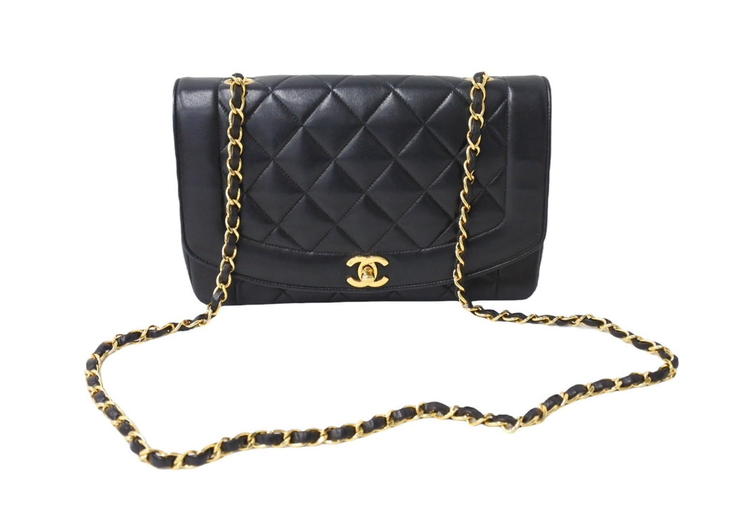 CHANEL シャネル ダイアナ25 マトラッセチェーンショルダーバッグ ココマーク 2番台 ラムスキン ブラウン ゴールド 良品 中古 65151