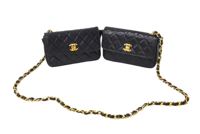 CHANEL シャネル マトラッセ チェーンショルダーダブルバッグ 5番台 ラムスキン ブラック ゴールド金具 美品 中古 65153