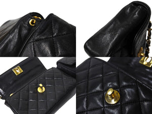 CHANEL シャネル マトラッセ チェーンショルダーダブルバッグ 5番台 ラムスキン ブラック ゴールド金具 美品 中古 65153