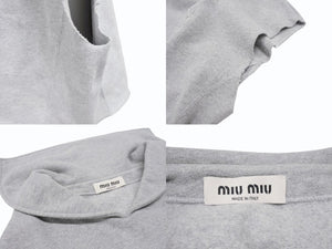 極美品 MIUMIU ミュウミュウ セーラーカラートップ ノースリーブ 24SS MJT654 コットン グレー サイズS 中古 4b006516 