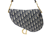 画像をギャラリービューアに読み込む, ChristianDior クリスチャンディオール サドルバック オブリーク トロッター柄 レザー キャンバス ネイビー 美品 中古 65162