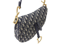 画像をギャラリービューアに読み込む, ChristianDior クリスチャンディオール サドルバック オブリーク トロッター柄 レザー キャンバス ネイビー 美品 中古 65162