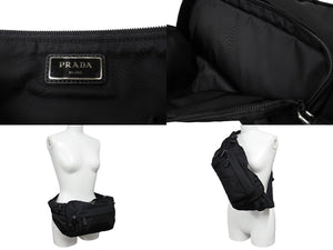 PRADA プラダ ボディバッグ ショルダーバッグ トライアングルロゴ ナイロン レザー ブラック シルバー金具 美品 中古 65163 