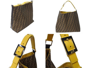 FENDI フェンディ ズッカ トートバッグ ショルダーバッグ 8BR653 キャンバス レザー ブラウン ブラック イエロー 美品 中古 65168 