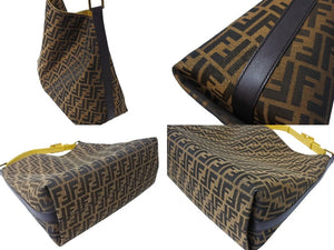 FENDI フェンディ ズッカ トートバッグ ショルダーバッグ 8BR653 キャンバス レザー ブラウン ブラック イエロー 美品 中古 65168 
