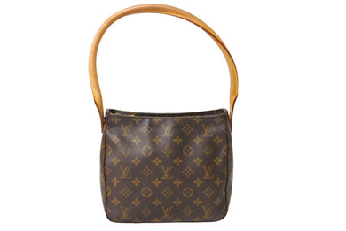 LOUIS VUITTON ルイヴィトン ルーピングMM ハンドバッグ M51146 ブラウン PVC ヌメ革 ゴールド金具 美品 中古 65170