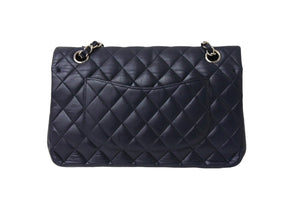 CHANEL シャネル マトラッセ25 チェーンショルダーバッグ 13番台 Wチェーン Wフラップ ココマーク カーフスキン ネイビー 美品 中古 65172