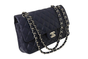 CHANEL シャネル マトラッセ25 チェーンショルダーバッグ 13番台 Wチェーン Wフラップ ココマーク カーフスキン ネイビー 美品 中古 65172