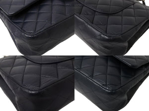 CHANEL シャネル マトラッセ25 チェーンショルダーバッグ 13番台 Wチェーン Wフラップ ココマーク カーフスキン ネイビー 美品 中古 65172