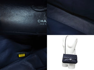 CHANEL シャネル マトラッセ25 チェーンショルダーバッグ 13番台 Wチェーン Wフラップ ココマーク カーフスキン ネイビー 美品 中古 65172