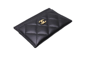 極美品 CHANEL シャネル マトラッセ カードケース ブラック キャビアスキン ココマーク ランダム ロゴ 小物 ウォレット 中古 65179