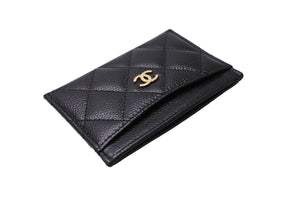 極美品 CHANEL シャネル マトラッセ カードケース ブラック キャビアスキン ココマーク ランダム ロゴ 小物 ウォレット 中古 65179