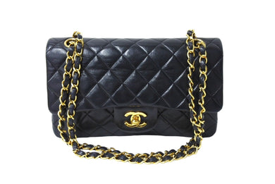 CHANEL シャネル チェーンショルダーバッグ Wフラップ マトラッセ23 ラムスキン 1番台 1990年 ブラック ゴールド 美品 中古 65188