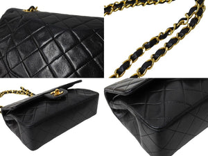 CHANEL シャネル チェーンショルダーバッグ Wフラップ マトラッセ23 ラムスキン 1番台 1990年 ブラック ゴールド 美品 中古 65188