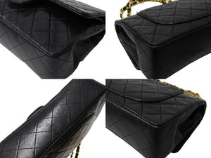 CHANEL シャネル チェーンショルダーバッグ Wフラップ マトラッセ23 ラムスキン 1番台 1990年 ブラック ゴールド 美品 中古 65188