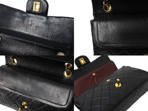 CHANEL シャネル チェーンショルダーバッグ Wフラップ マトラッセ23 ラムスキン 1番台 1990年 ブラック ゴールド 美品 中古 65188