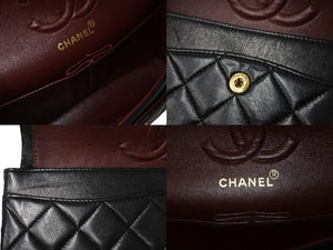 CHANEL シャネル チェーンショルダーバッグ Wフラップ マトラッセ23 ラムスキン 1番台 1990年 ブラック ゴールド 美品 中古 65188