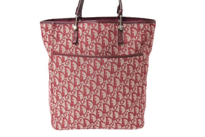 ChristianDior クリスチャンディオール トロッター 総柄 トートバッグ 19BM-0073 キャンバス レザー レッド 美品 中古 65195
