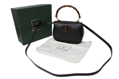 極美品 GUCCI グッチ バンブーミニ ハンドバッグ ショルダーバッグ 2WAY ブラック 000 46 0188 レザー ゴールド金具 中古 65202 