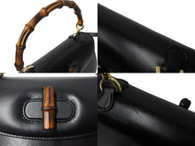 画像をギャラリービューアに読み込む, 極美品 GUCCI グッチ バンブーミニ ハンドバッグ ショルダーバッグ 2WAY ブラック 000 46 0188 レザー ゴールド金具 中古 65202 