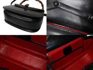 極美品 GUCCI グッチ バンブーミニ ハンドバッグ ショルダーバッグ 2WAY ブラック 000 46 0188 レザー ゴールド金具 中古 65202 