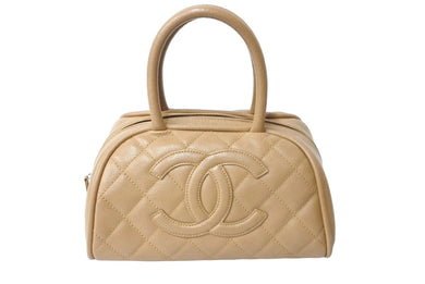 CHANEL シャネル ハンドバッグ ミニボストンバッグ ボーリングバッグ 11番台 2007年 キャビアスキン ベージュ 美品 中古 65232