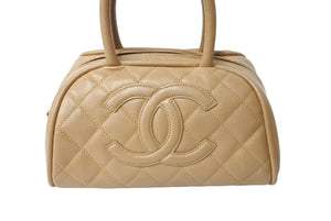 CHANEL シャネル ハンドバッグ ミニボストンバッグ ボーリングバッグ 11番台 2007年 キャビアスキン ベージュ 美品 中古 65232
