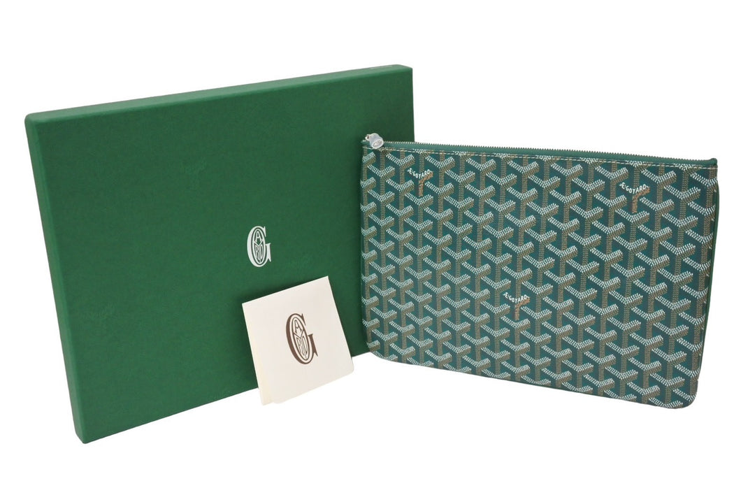 新品未使用 GOYARD ゴヤール セナ MM クラッチバッグ SENAT2MMLTY09CL09P レザー PVC グリーン シルバー金具 中古 65239