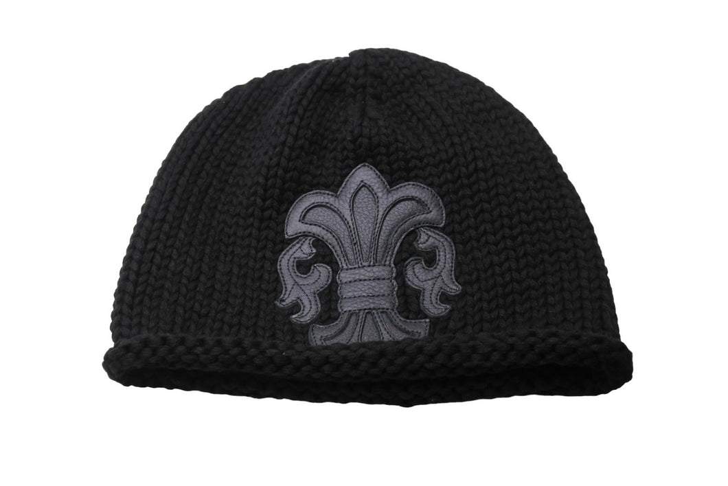 新品未使用 ChromeHearts クロムハーツ ニットキャップ フローラルパッチ BSフレアボタン カシミヤ シルバー925 ONESIZE 65245