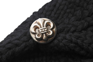 新品未使用 ChromeHearts クロムハーツ ニットキャップ フローラルパッチ BSフレアボタン カシミヤ シルバー925 ONESIZE 65245