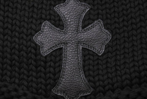 新品未使用 ChromeHearts クロムハーツ ニットキャップ セメタリークロスパッチ クロスボタン コットン シルバー925 ONESIZE 65246