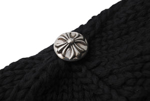 新品未使用 ChromeHearts クロムハーツ ニットキャップ セメタリークロスパッチ クロスボタン コットン シルバー925 ONESIZE 65246