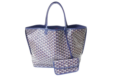 極美品 GOYARD ゴヤール サック アンジュGM トートバッグ リバーシブル ポーチ付き キャンバス カーフスキン ネイビー 中古 65260