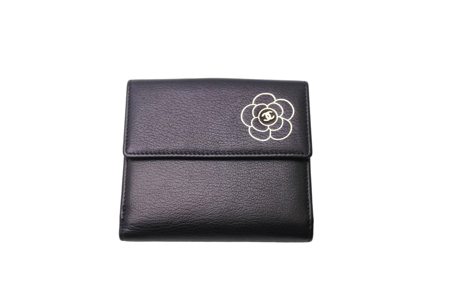 CHANEL シャネル 二つ折り財布 カメリア ココマーク ラムスキン W 