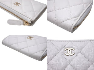極美品 CHANEL シャネル ココマーク コインケース 財布 ランダム イタリア製 キャビアスキン ホワイト ゴールド 中古 65267