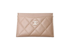 極美品 CHANEL シャネル カードケース ココマーク シリアルランダム キャビアスキン ベージュ ゴールド金具 中古 65269
