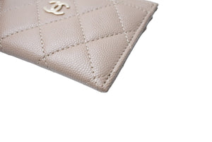 極美品 CHANEL シャネル カードケース ココマーク シリアルランダム キャビアスキン ベージュ ゴールド金具 中古 65269