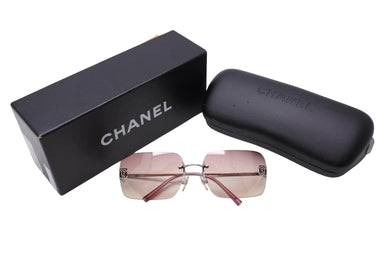 新品同様 CHANEL シャネル サングラス ココマーク ラインストーン 4017-D シルバー金具 サイズ62□17 ピンク 中古 65270